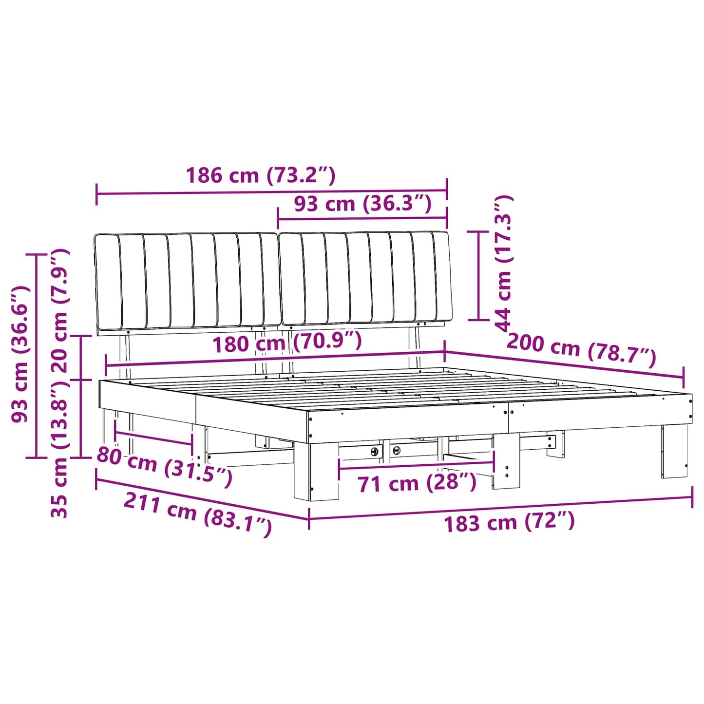 Bettgestell mit gepolstertem Kopfteil Hellgrau 180 x 200 cm