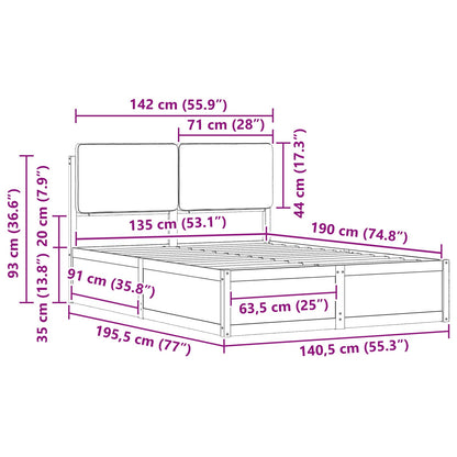 Bettgestell mit gepolstertem Kopfteil Dunkelgrau 135 x 190 cm