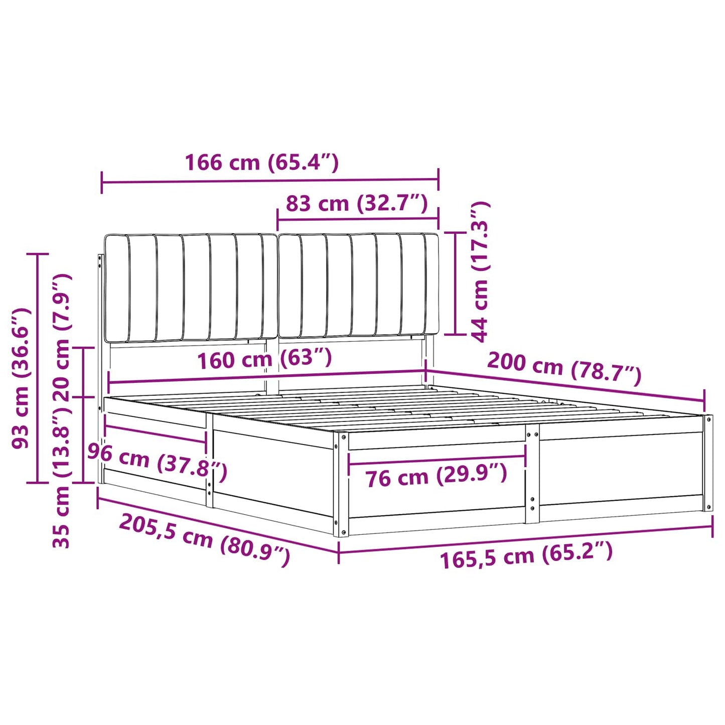 Bettgestell mit gepolstertem Kopfteil Dunkelgrau 160 x 200 cm