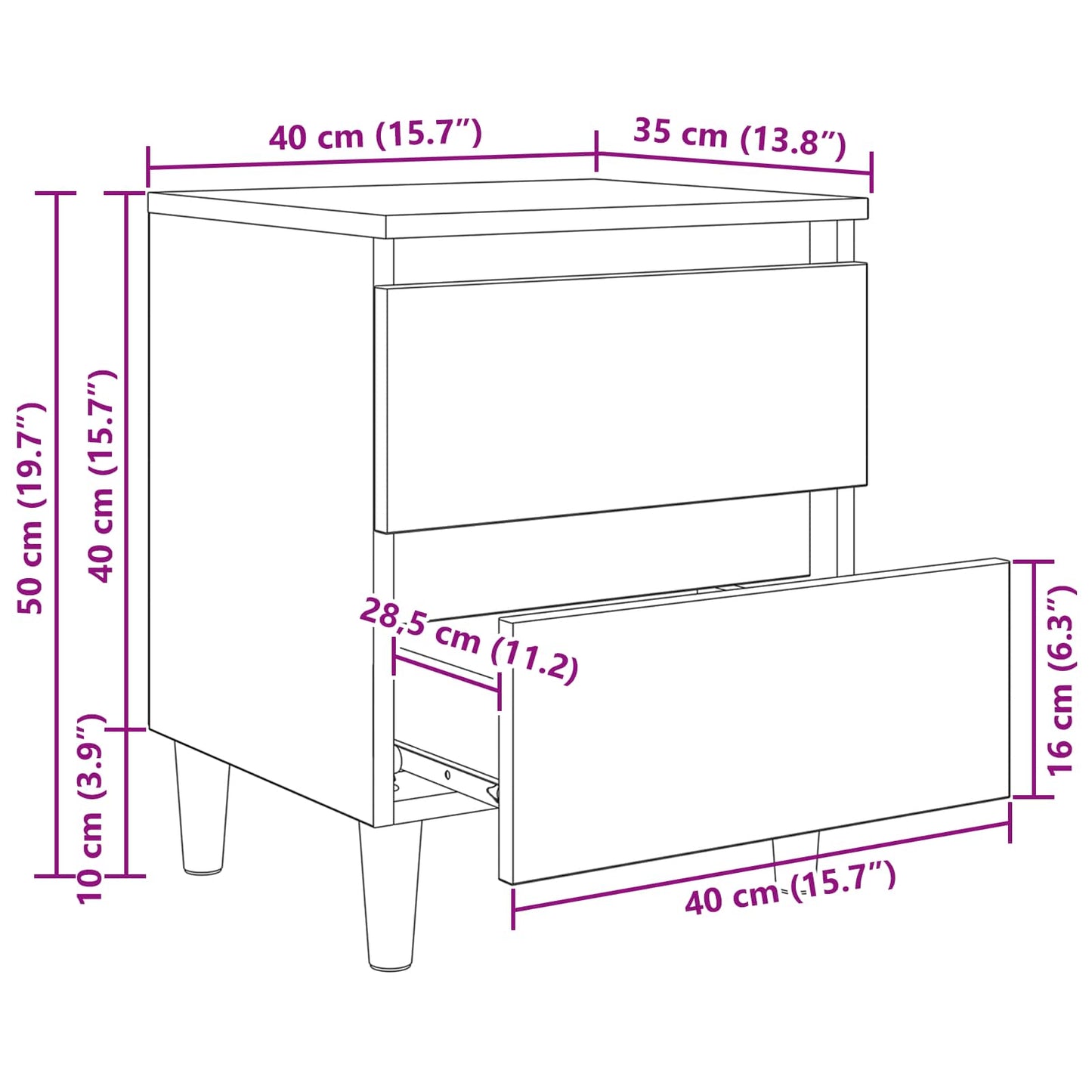 Bettschrank Artisan-Eiche 40 x 35 x 50 cm Holzwerkstoff