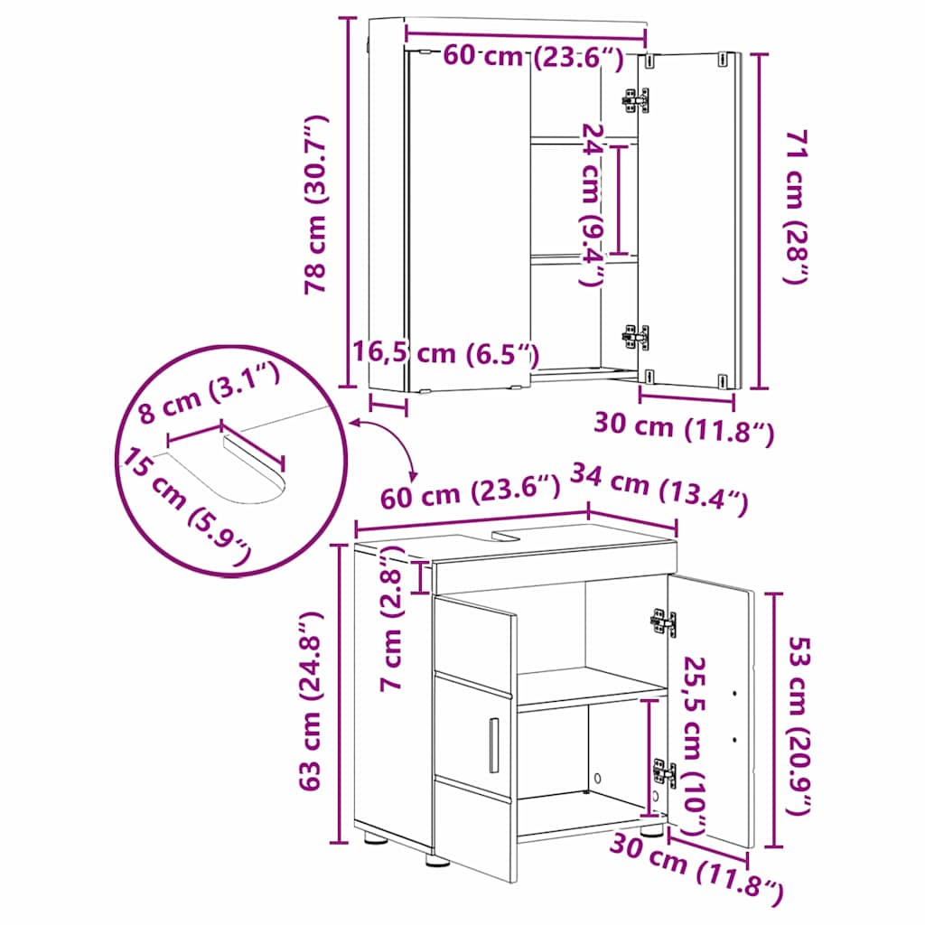 Badezimmermöbel-Set mit Regal TULUM Altholz Holzwerkstoff