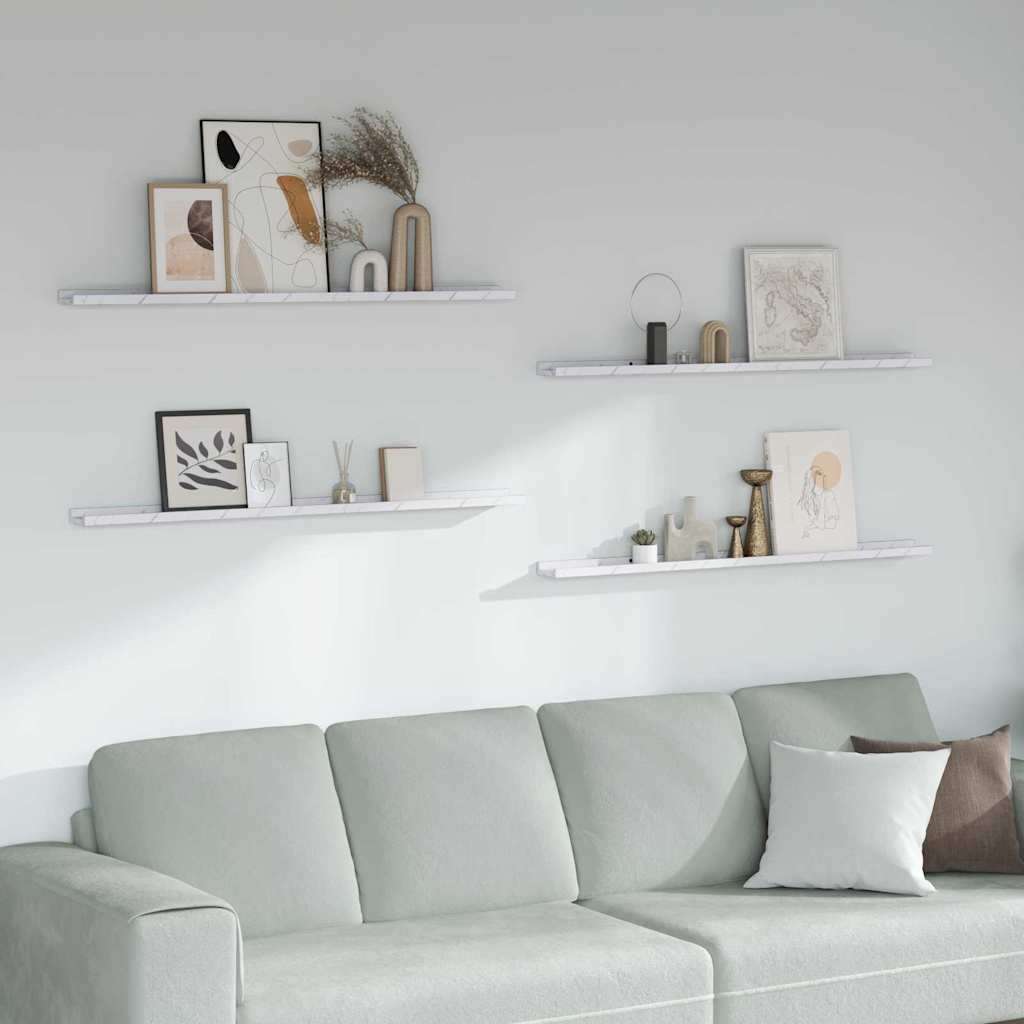 Wandregal 4 pcs Weiß Marmor 115 x 9 x 3 cm Holzwerkstoff