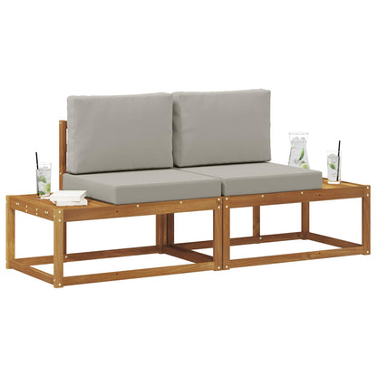 Outdoor End Sofa mit Kissen 2 Stück Natürlich und Hellgrau
