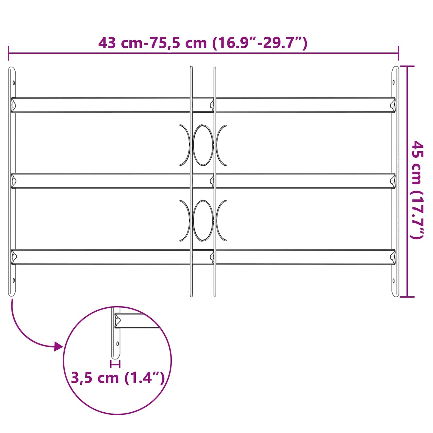 Fenstergitter Schwarz 75,5 x 45 cm Pulverbeschichteter Stahl