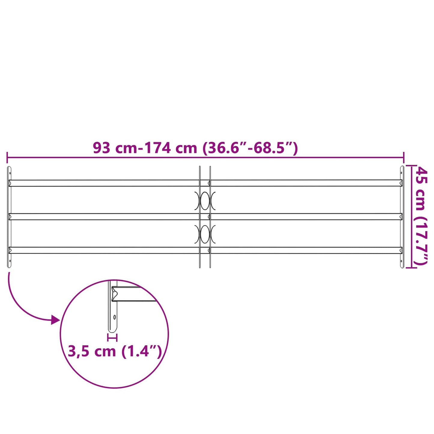 Fenstergitter Schwarz 174 x 45 cm Pulverbeschichteter Stahl