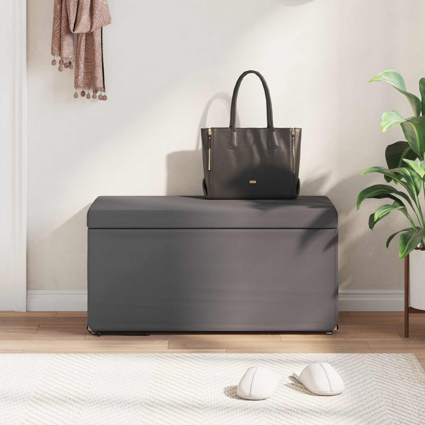 Hocker Grau 81 x 41 x 40 cm Kunstleder und Engineering Holz