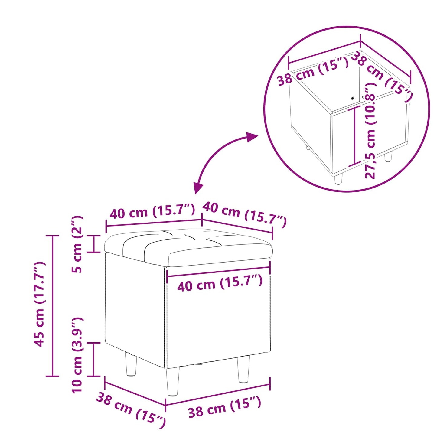 Aufbewahrungsottomane Dunkelgrün 40 x 40 x 45 cm Stoff