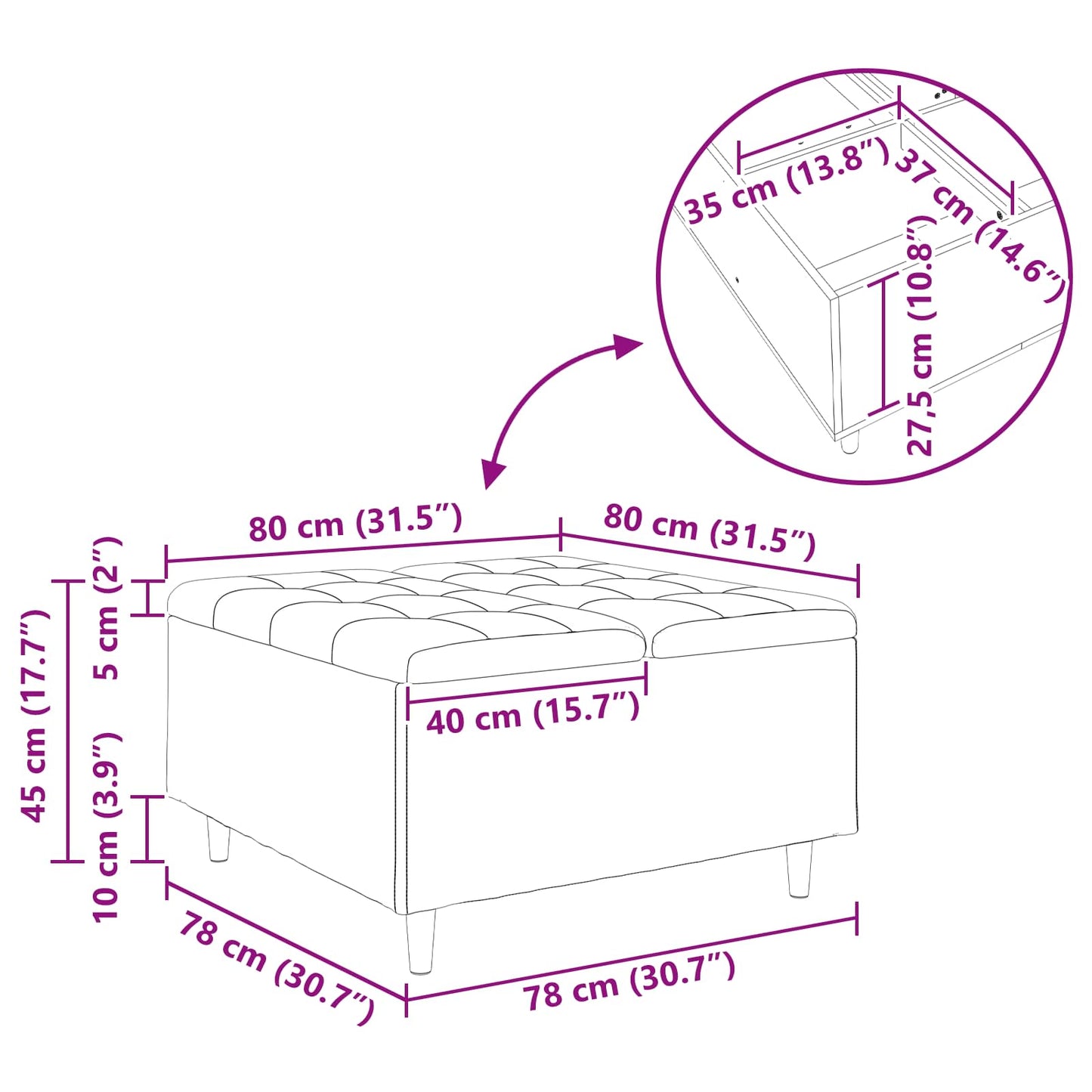 Aufbewahrungsottomane mit Kissen Rosa 80 x 80 x 45 cm Samt