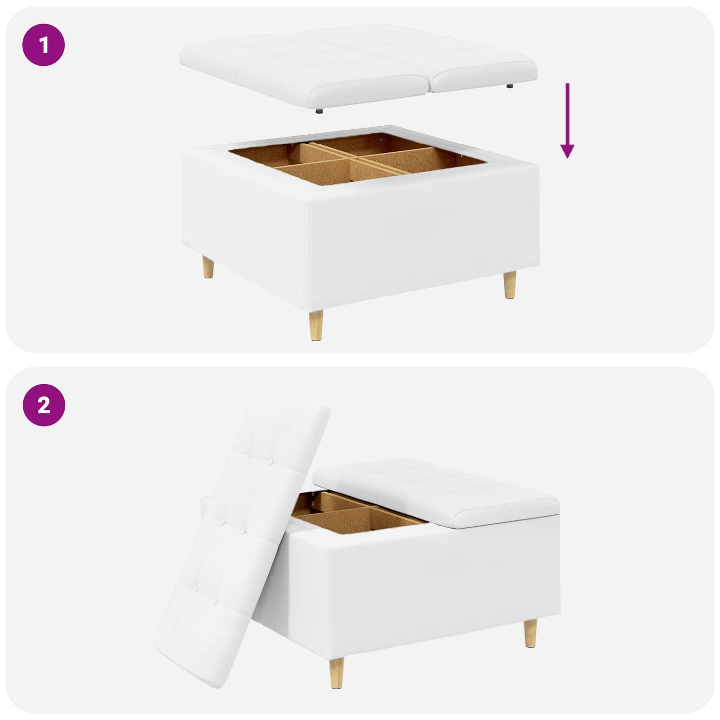 Aufbewahrungsottomane Weiß 80 x 80 x 45 cm Kunstleder