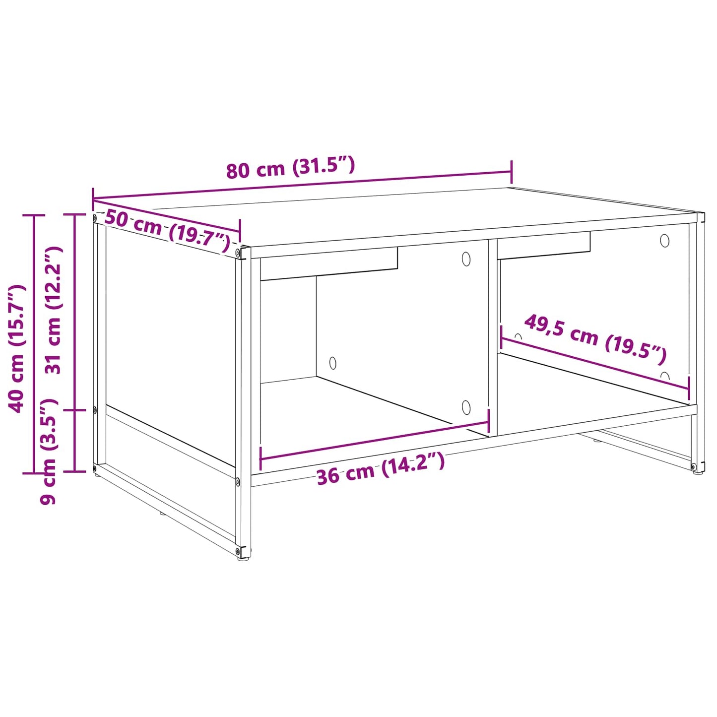 Couchtisch Kunsthandwerk Eiche 80 x 50 x 40 cm Holzwerkstoff