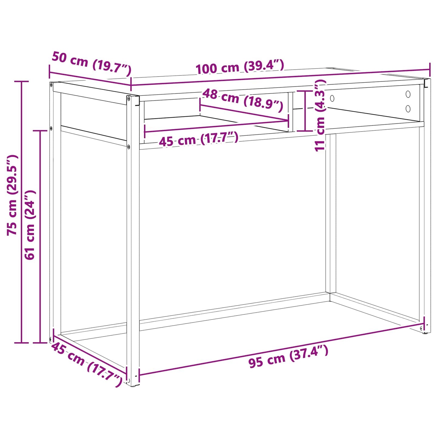 Schreibtisch Graues Sonoma 100 x 50 x 75 cm Holzwerkstoff