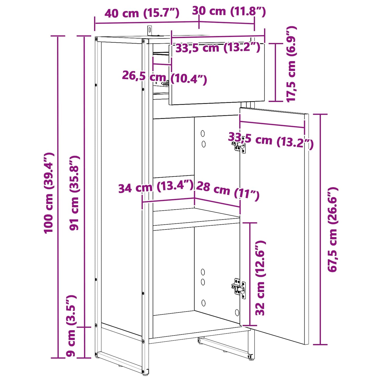 Badezimmerschrank Altholz 40 x 30 x 100 cm Holzwerkstoff