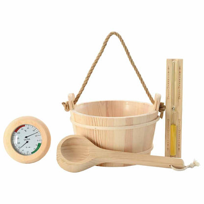 Sauna Zubehör Set 4 pcs Braun Massives Kiefernholz und Hanf