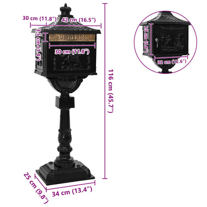 Stehender Briefkasten mit Speicher Schwarz 42,5 x 29,5 x 117 cm