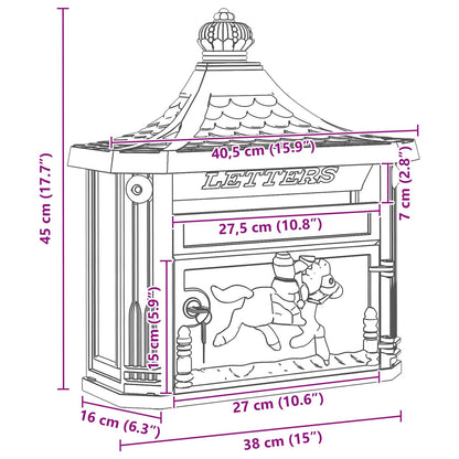 Wandmontierter Briefkasten mit Tür Bronze 40,5 x 16 x 45 cm