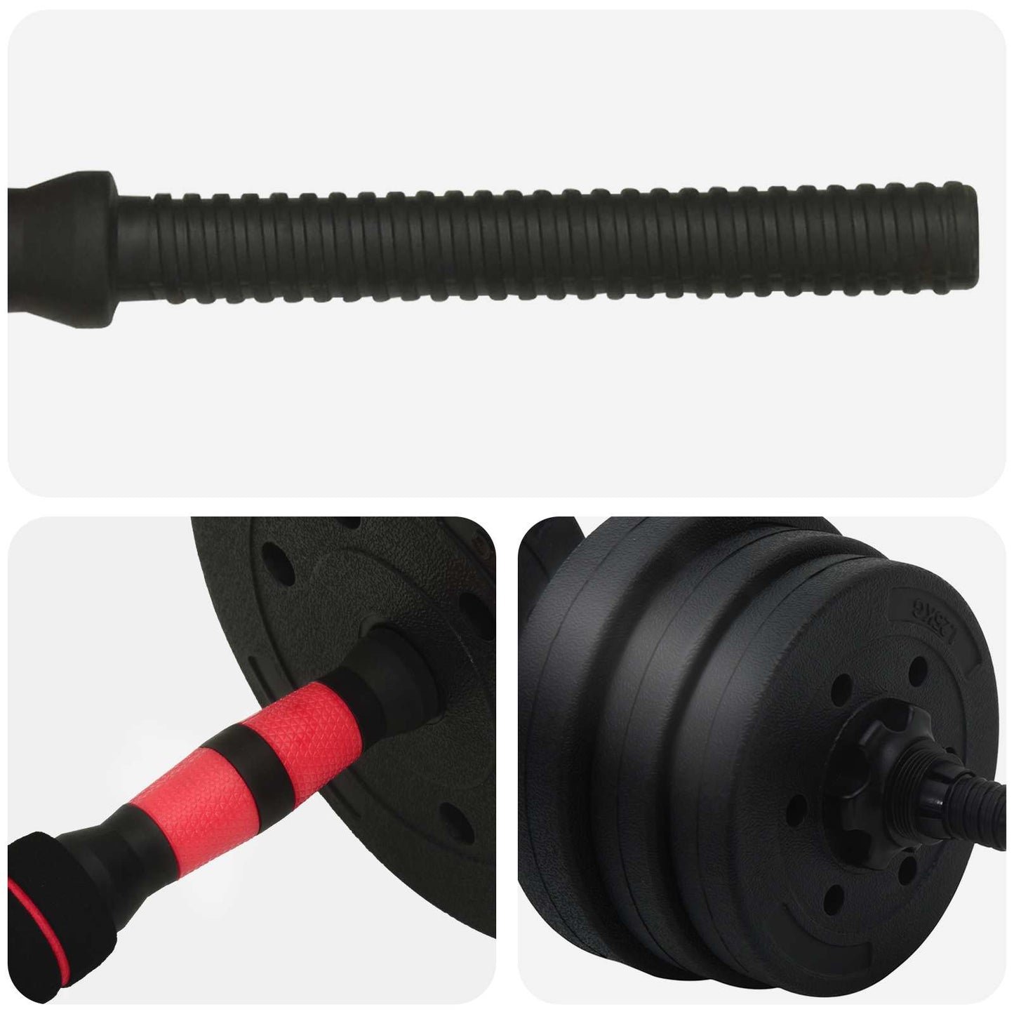 2-in-1 Kurzhantel Langhantel Set 30kg Schwarz und Rot