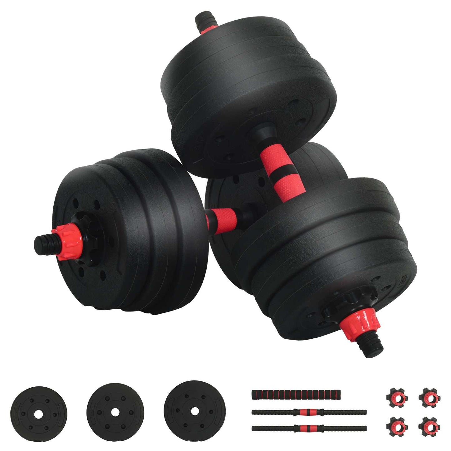2-in-1 Kurzhantel Langhantel Set 30kg Schwarz und Rot