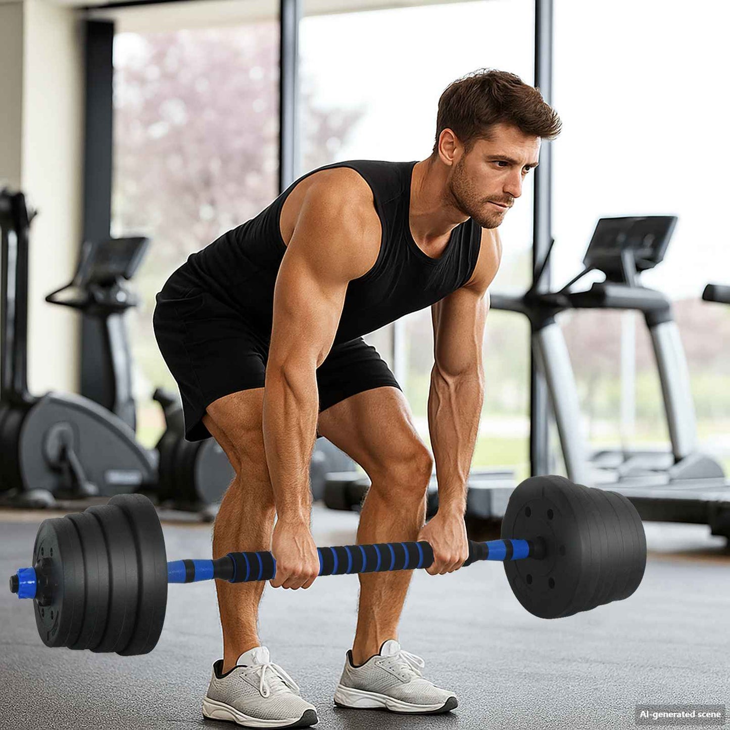 2-in-1 Kurzhantel Langhantel Set 30kg 30kg Schwarz und Blau