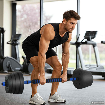 2-in-1 Kurzhantel Langhantel Set 30kg 30kg Schwarz und Blau