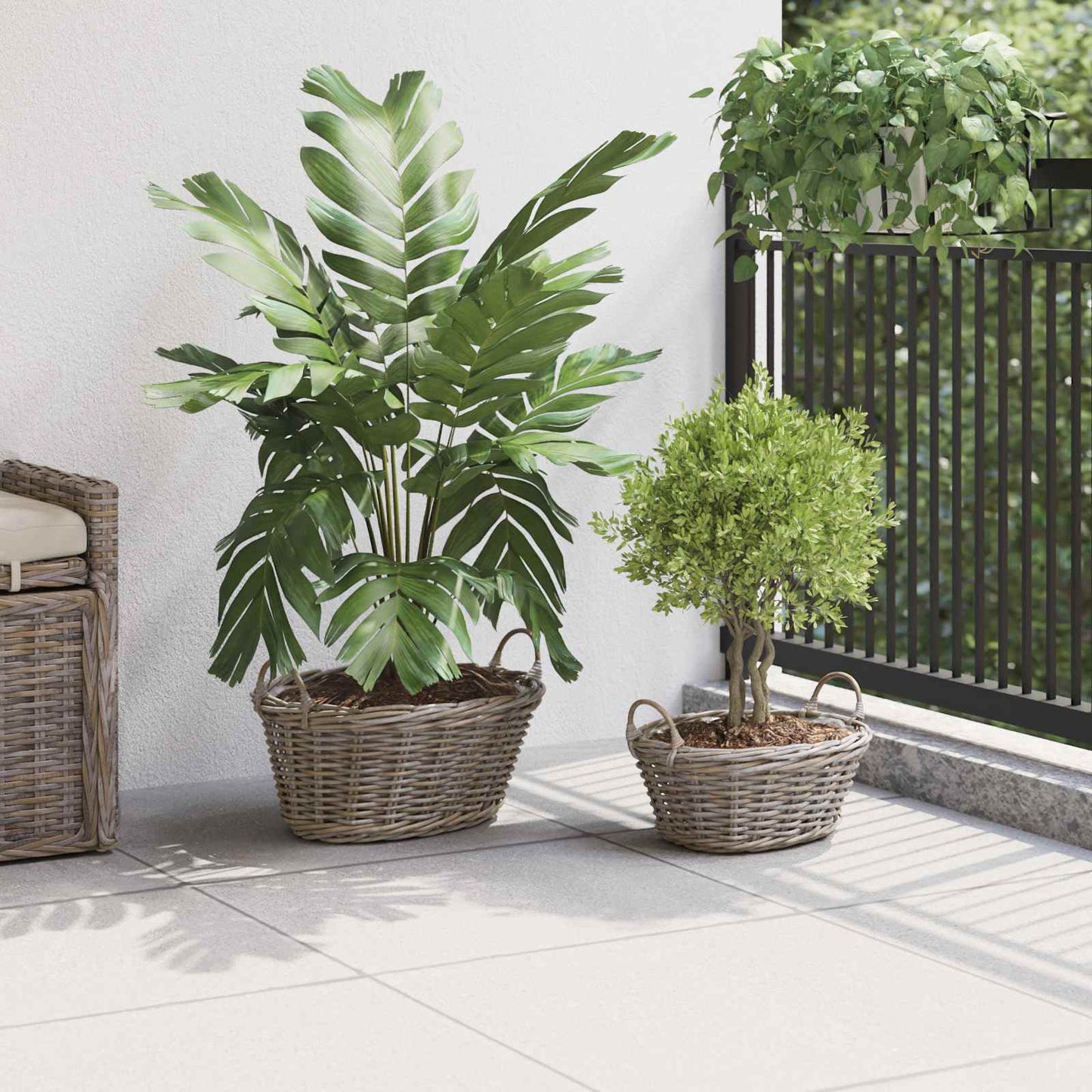 Blumentopfkorb mit Speicher 2 pcs Grau Lacak Rattan