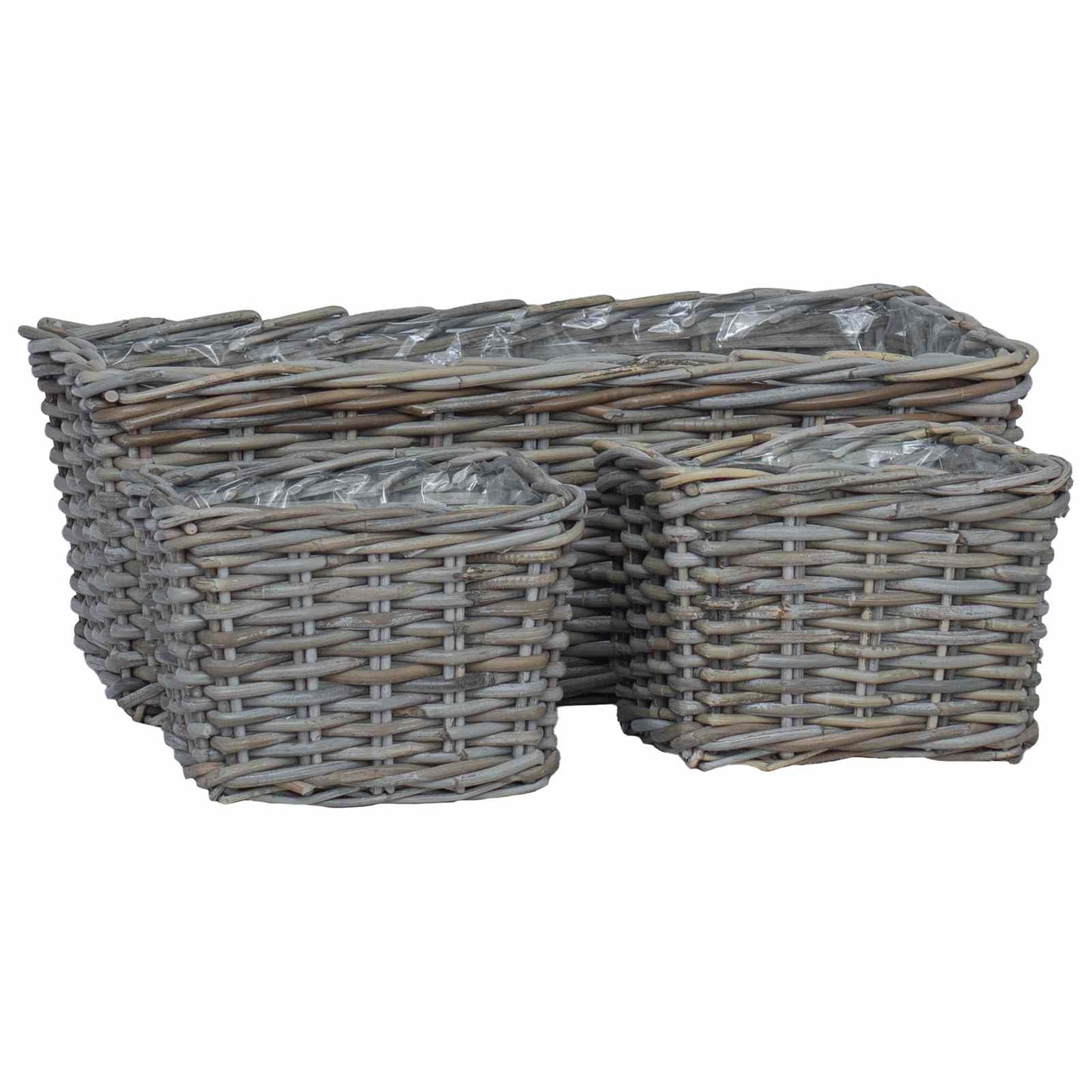 Blumentopfkorb mit Speicher 3 pcs Grau Kubu Rattan