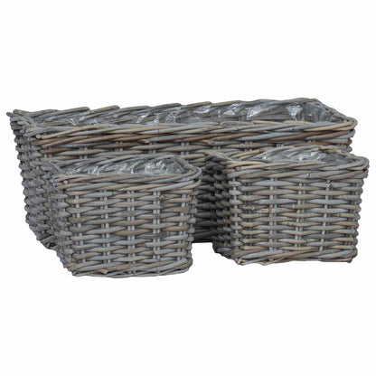 Blumentopfkorb mit Speicher 3 pcs Grau Kubu Rattan