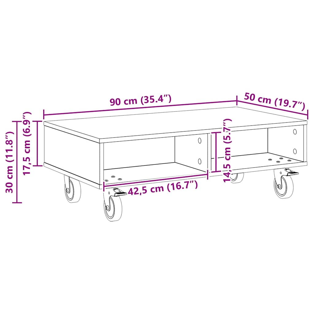 Beistelltisch mit Rädern Beton Grau 90 x 50 x 30 cm
