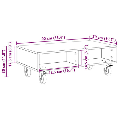 Beistelltisch mit Rädern Geräucherte Eiche 90 x 50 x 30 cm