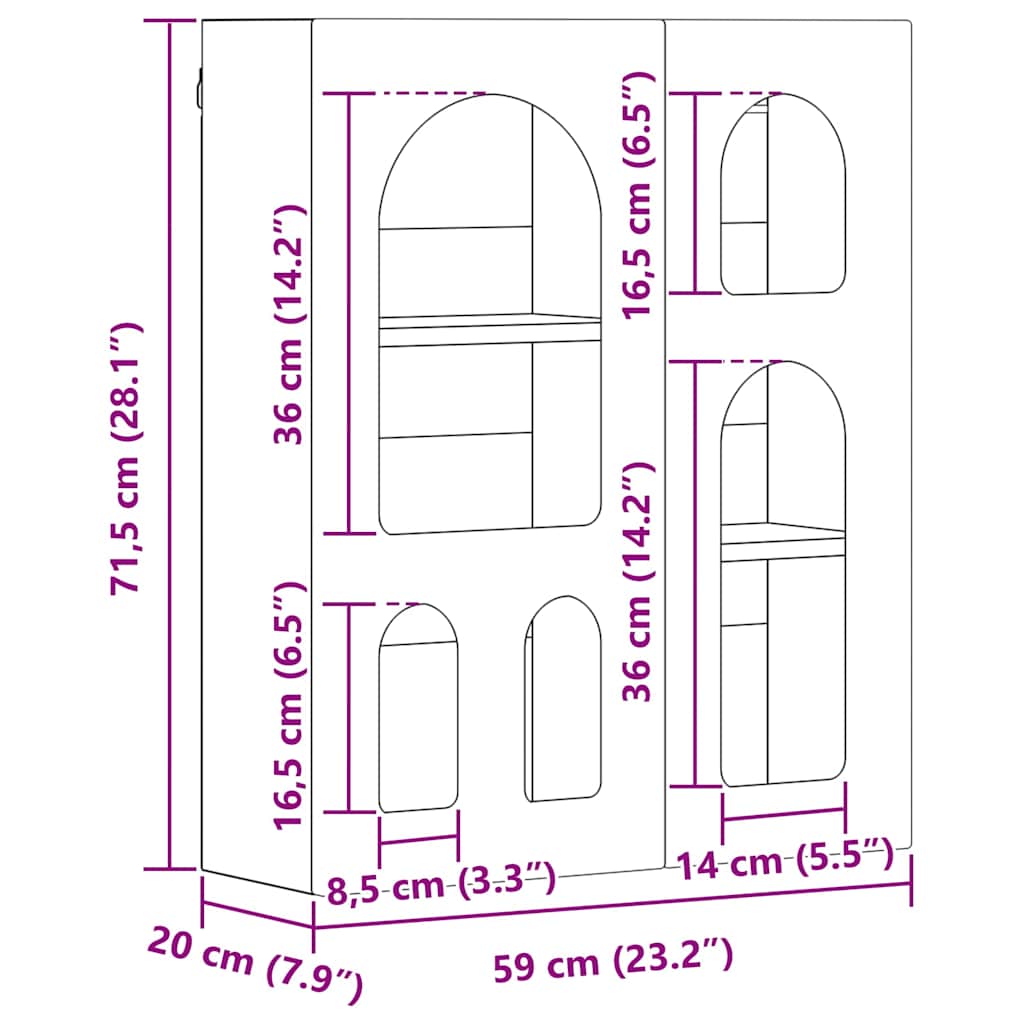 Hängeschrank mit Regal Altholz 59 x 20 x 71,5 cm Holzwerkstoff