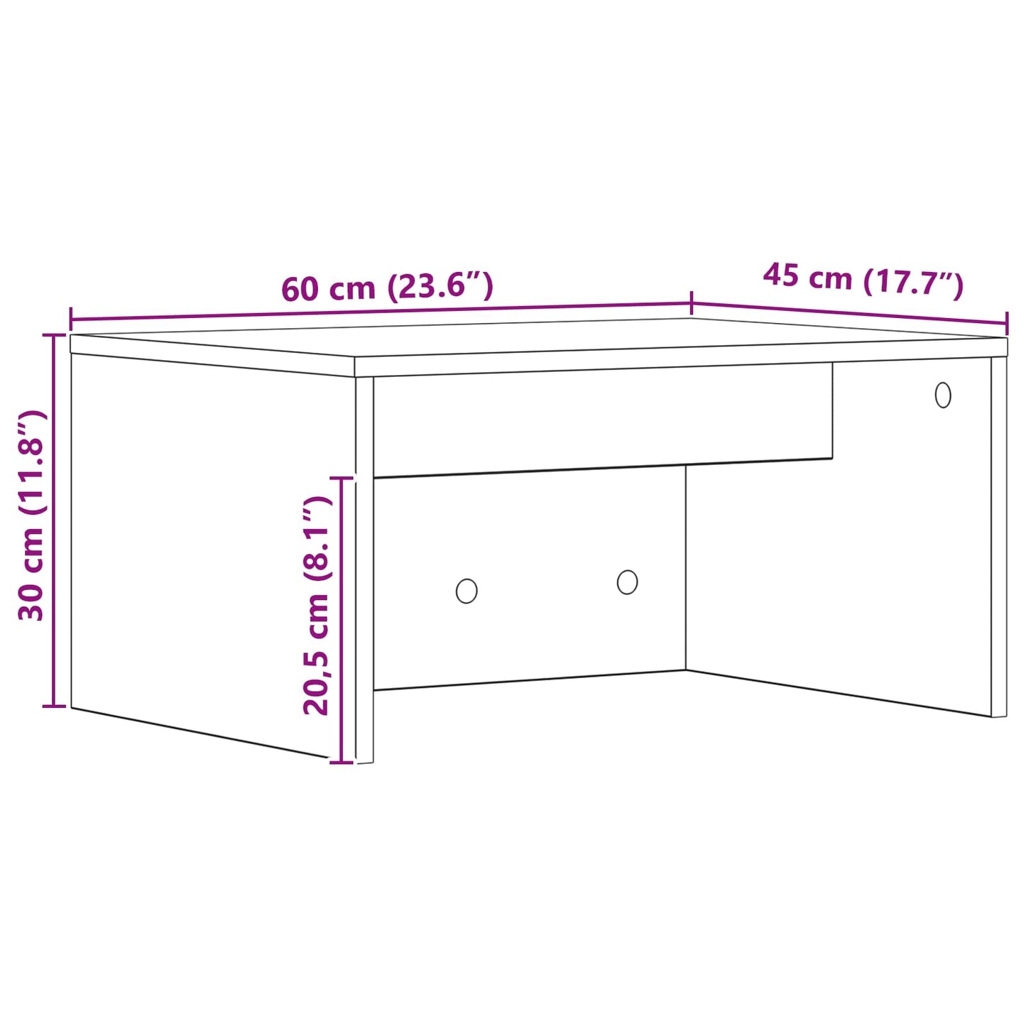 Wandtisch Schwarz Eichen-Optik 60 x 45 x 30 cm Holzwerkstoff