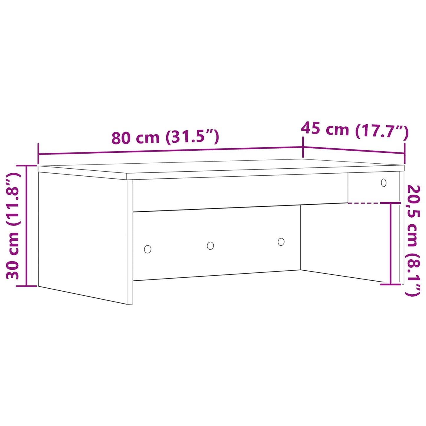 Wandtisch Geräucherte Eiche 80 x 45 x 30 cm Holzwerkstoff