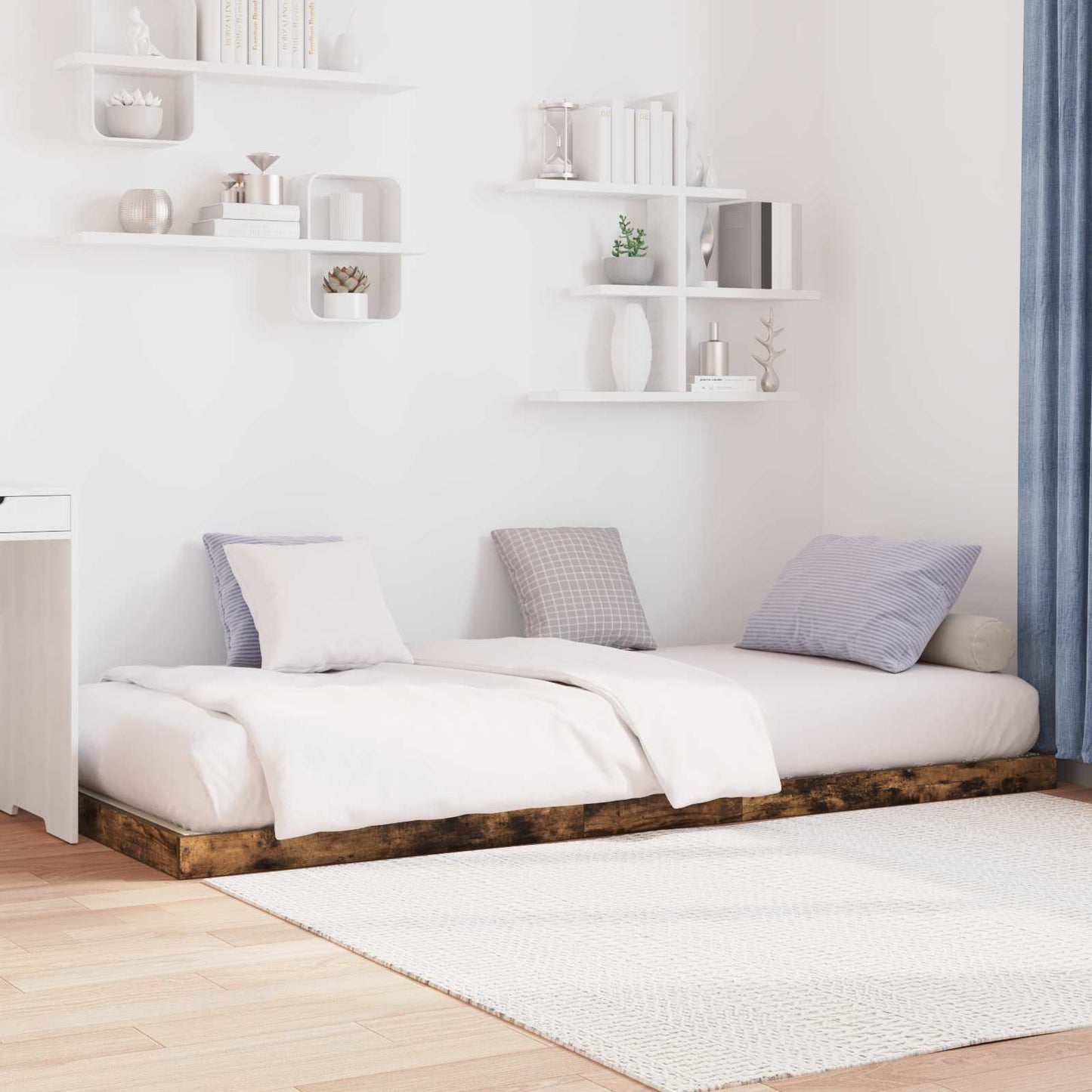 Bodenbettrahmen Geräucherte Eiche 100 x 200 cm Holzwerkstoff