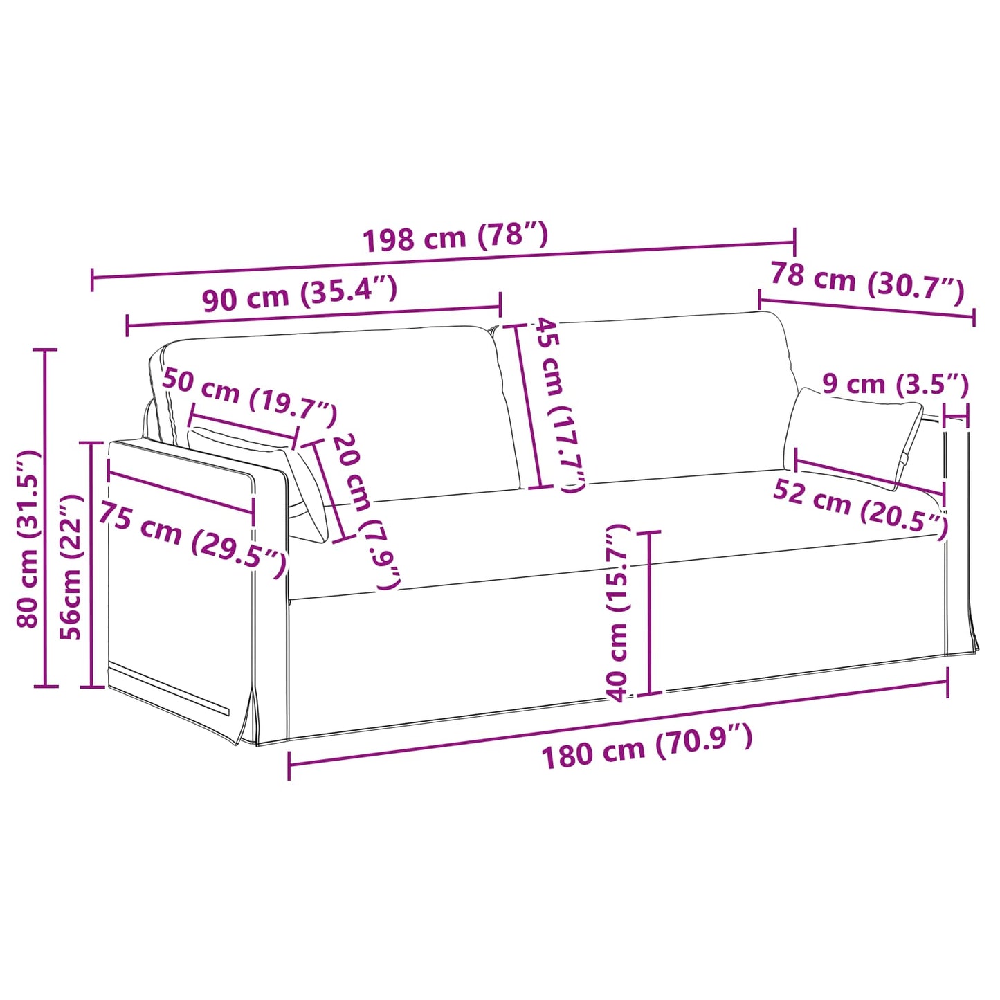 Sofa 2 pcs Dunkelgrau 198 x 78 x 80 cm Stoff