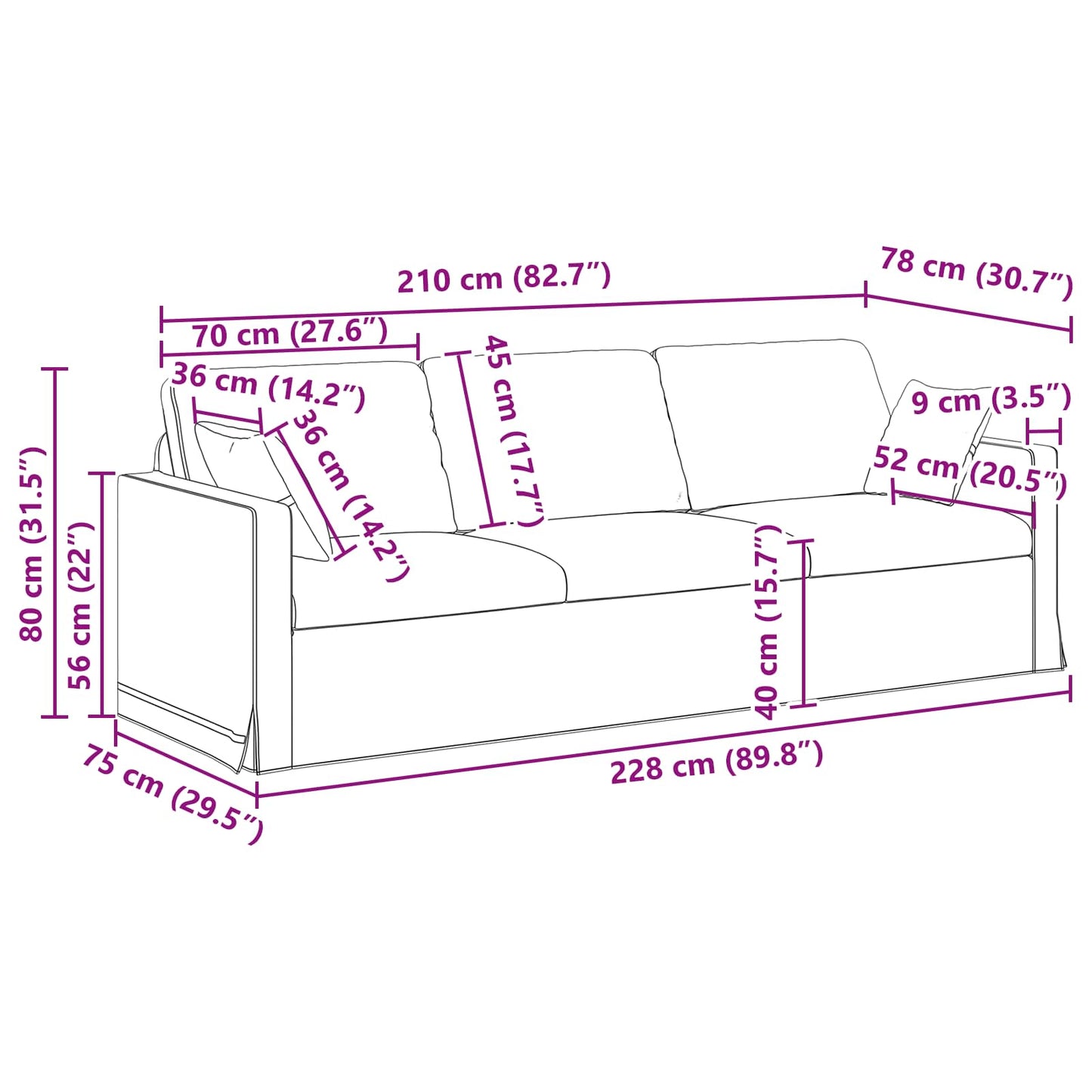 Sofa Set 2 pcs Rosa 228 x 78 x 80 cm Samt