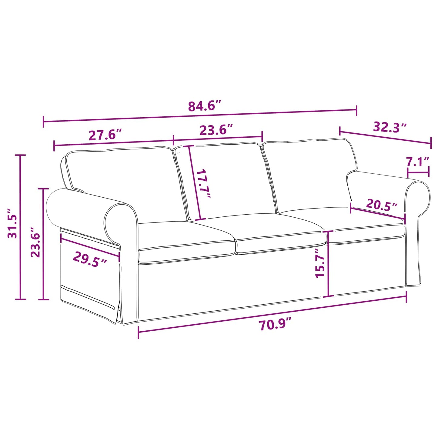Sofa Dunkelgrau 215 x 82 x 80 cm Stoff