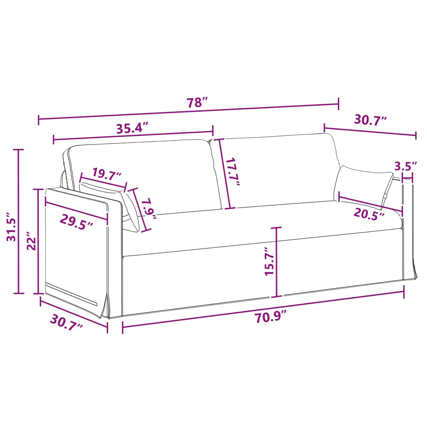 Sofa Dunkelgrau 198 x 78 x 80 cm Stoff