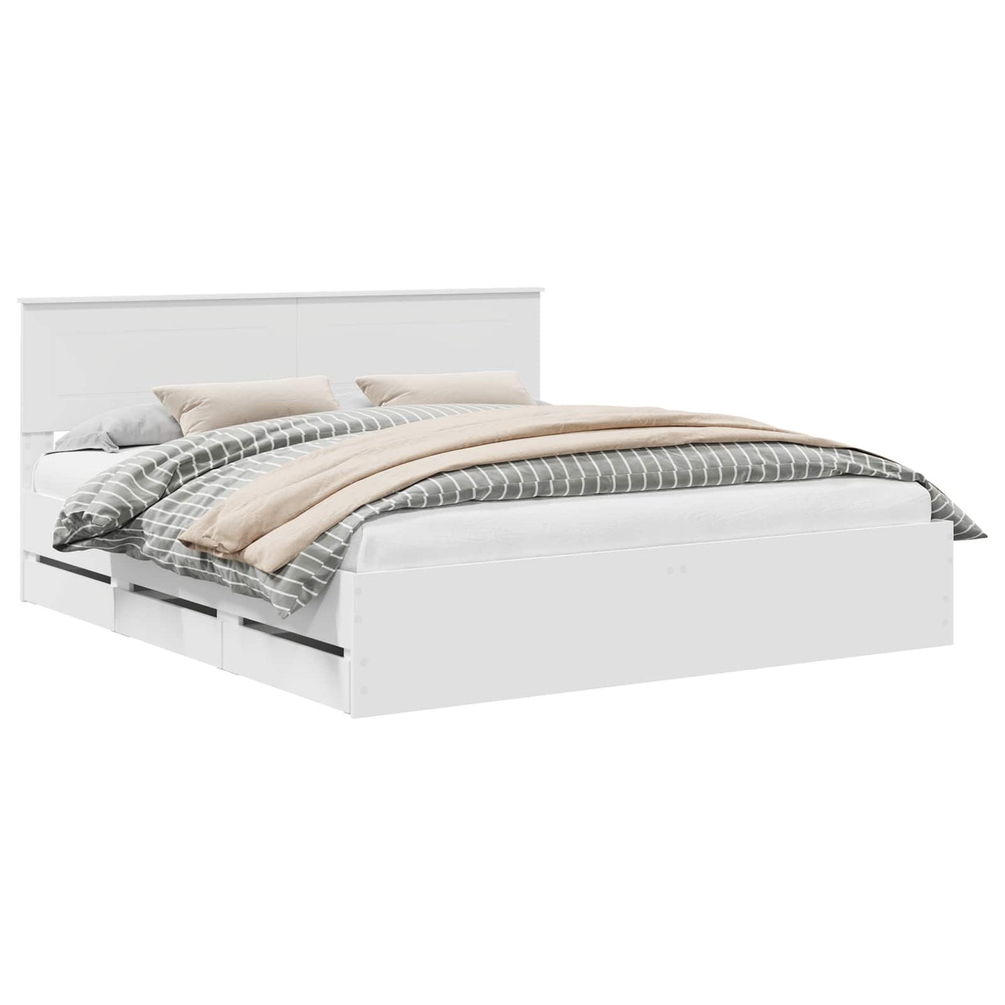 Bettrahmen mit Schubladen Weiß 200 x 200 cm Ingenieurs Holz