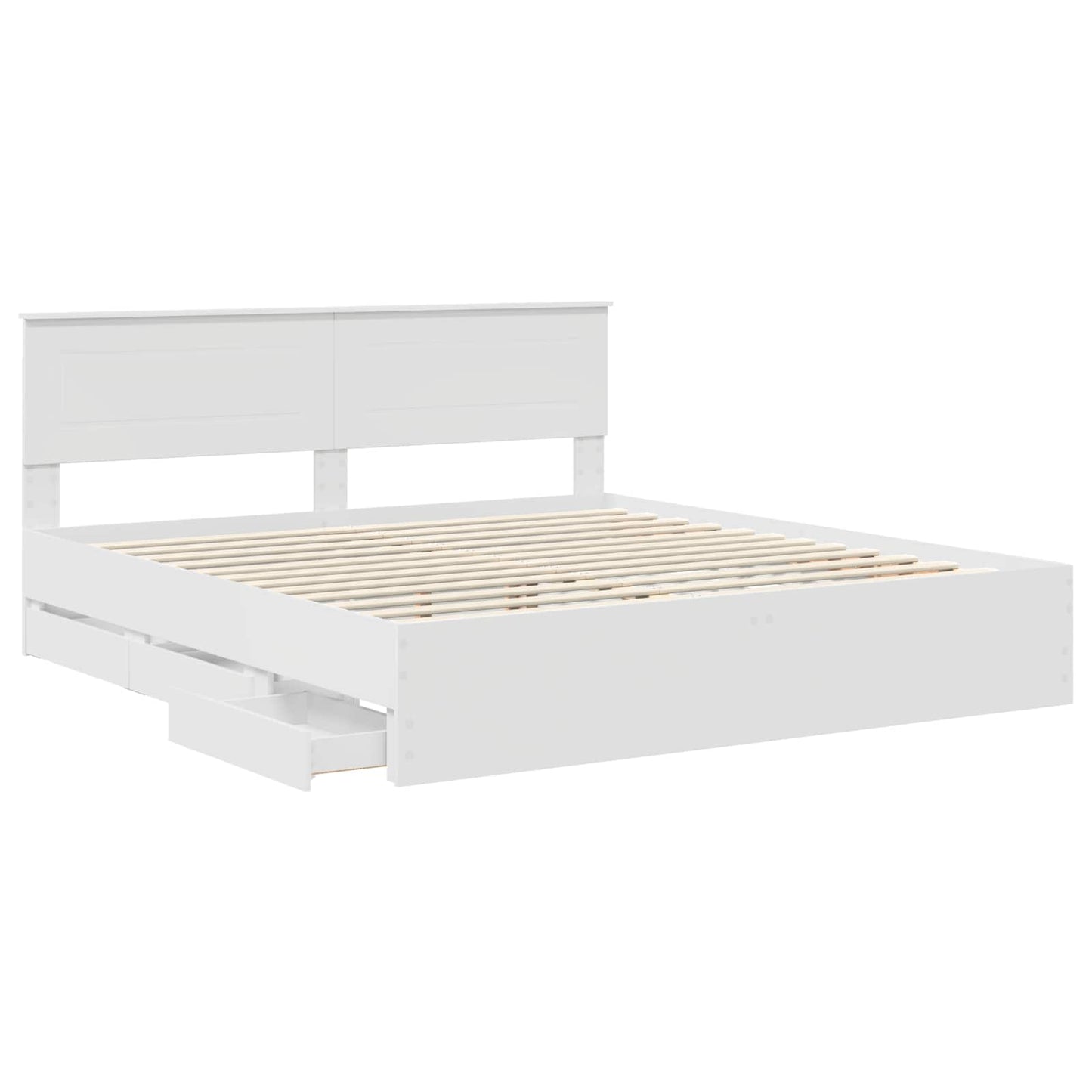 Bettrahmen mit Schubladen Weiß 200 x 200 cm Ingenieurs Holz