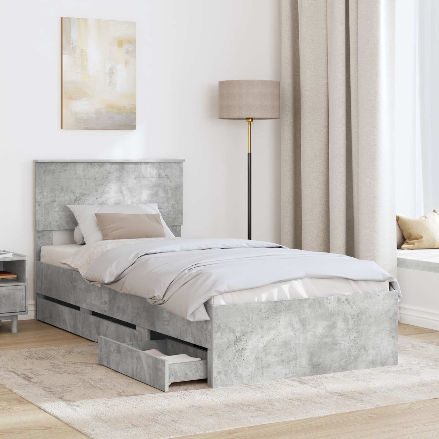 Bettrahmen mit Kopfteil Beton Grau 75 x 190 cm Ingenieurs Holz