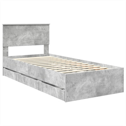 Bettrahmen mit Kopfteil Beton Grau 75 x 190 cm Ingenieurs Holz