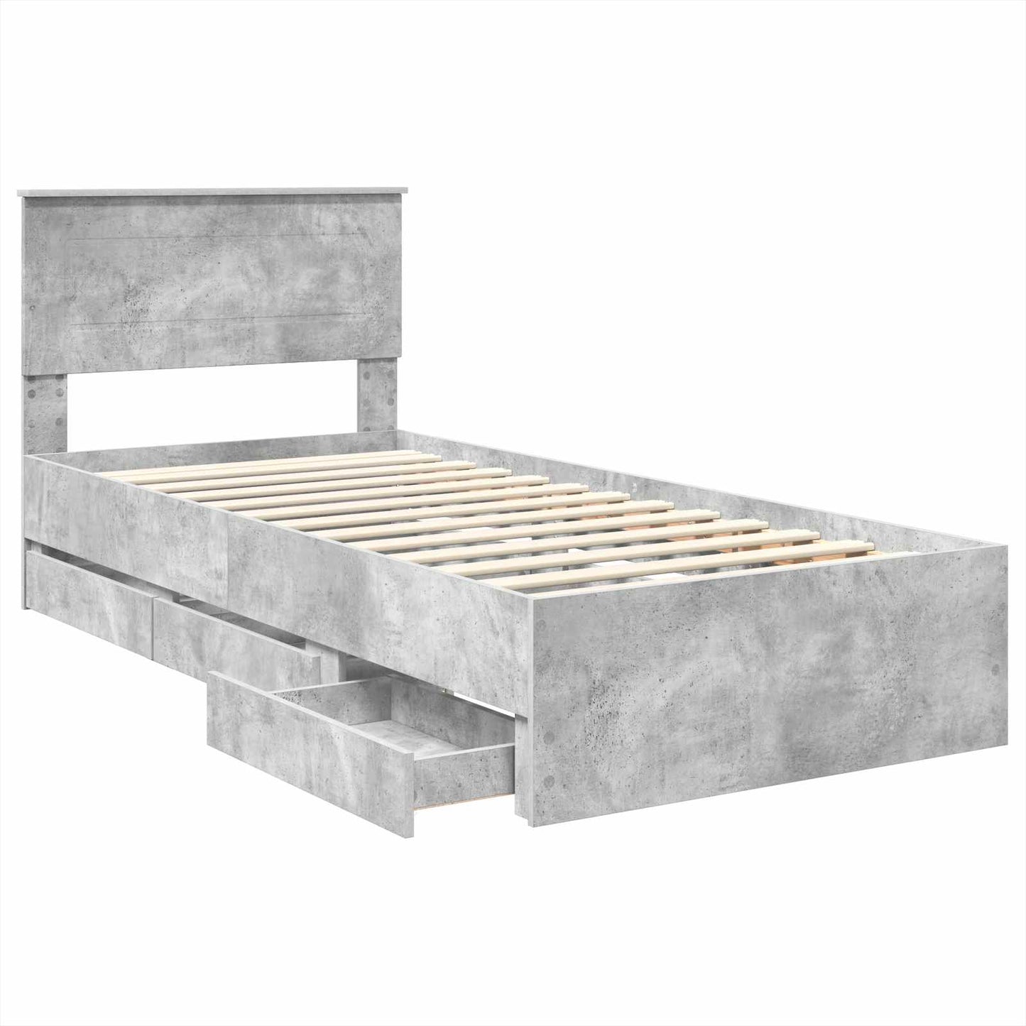 Bettrahmen mit Kopfteil Beton Grau 75 x 190 cm Ingenieurs Holz