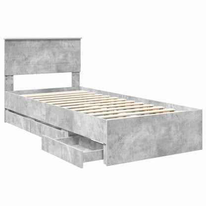 Bettrahmen mit Kopfteil Beton Grau 75 x 190 cm Ingenieurs Holz