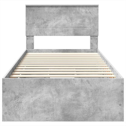 Bettrahmen mit Kopfteil Beton Grau 75 x 190 cm Ingenieurs Holz