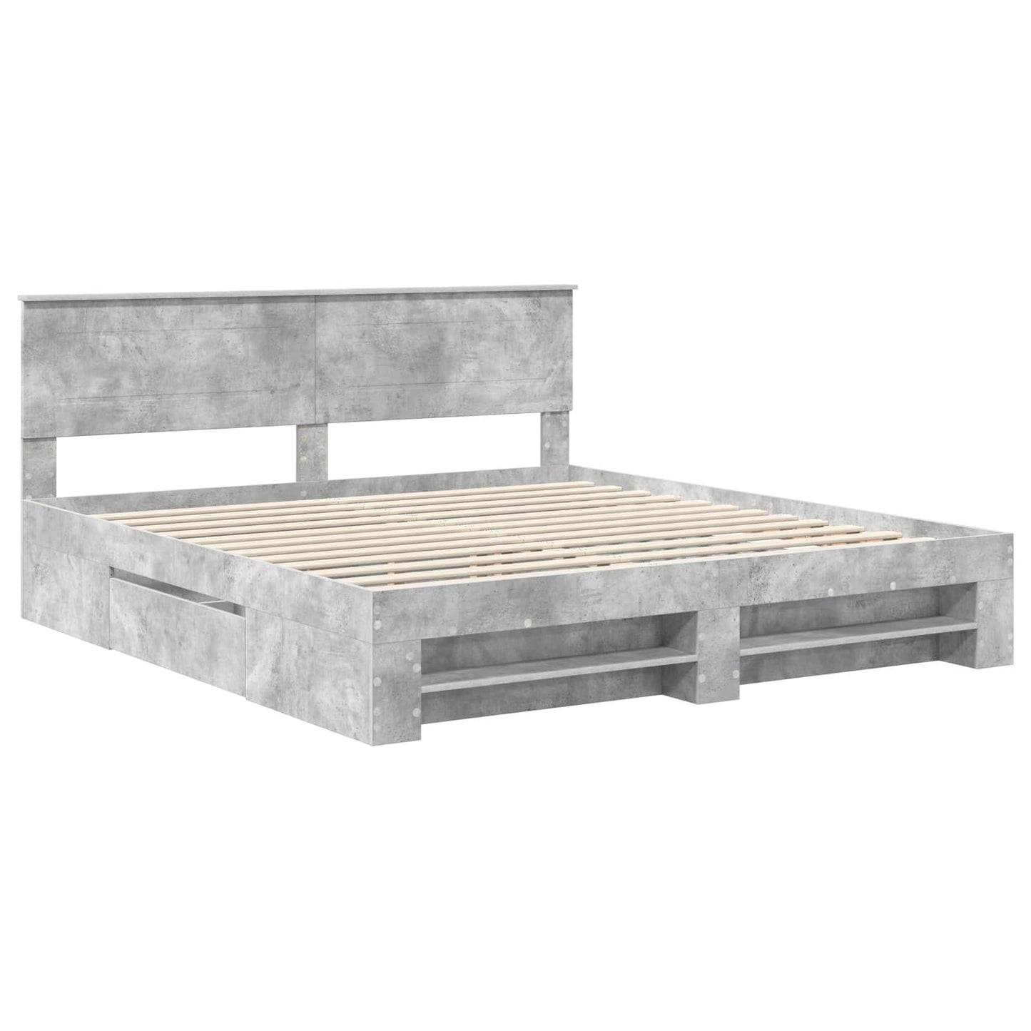 Bettrahmen mit Kopfteil Beton Grau 200 x 200 cm Holzwerkstoff