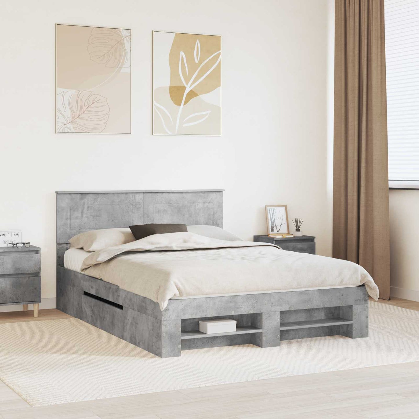 Bettrahmen mit Kopfteil Beton Grau 140 x 200 cm Holzwerkstoff