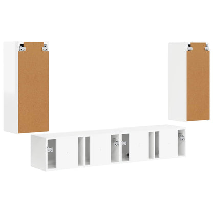 TV-Wandregal-Set 4 pcs Hochglanz Weiß Holzwerkstoff