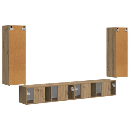 TV-Wandregal-Set Wandmontiert 4 pcs Artisan-Eiche Holzwerkstoff