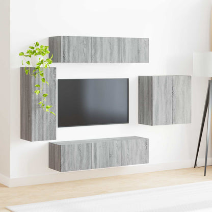 TV-Wandregal-Set Wandmontiert 6 pcs Graues Sonoma