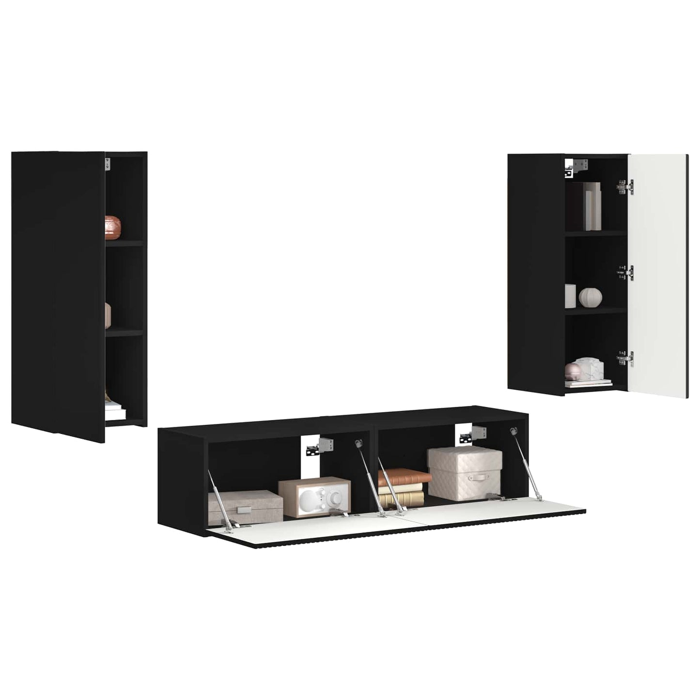 TV-Schrankset Wandmontiert 2 pcs Schwarz Holzwerkstoff