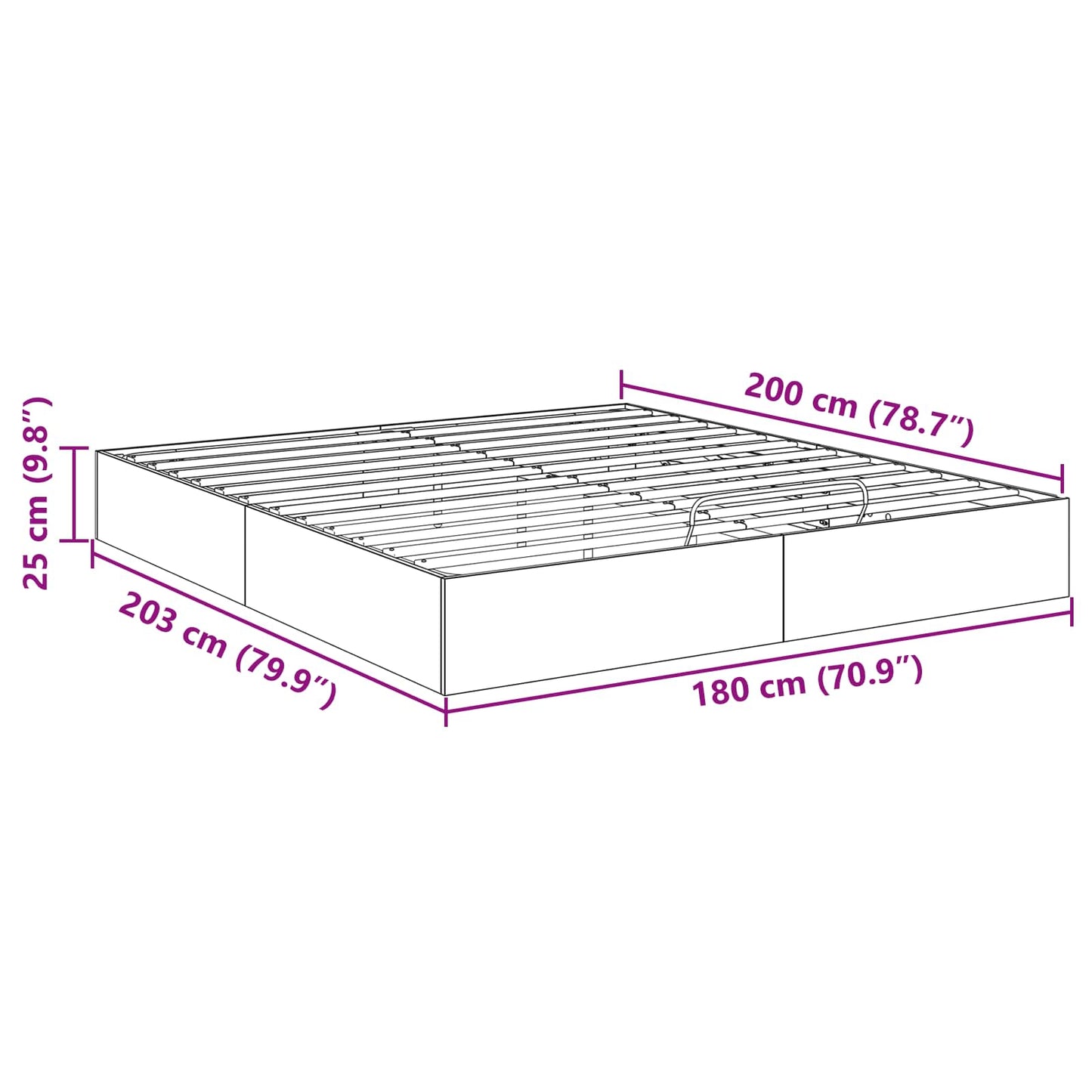 Ottoman Bettgestell Schwarze Eiche 203 x 180 x 25 cm